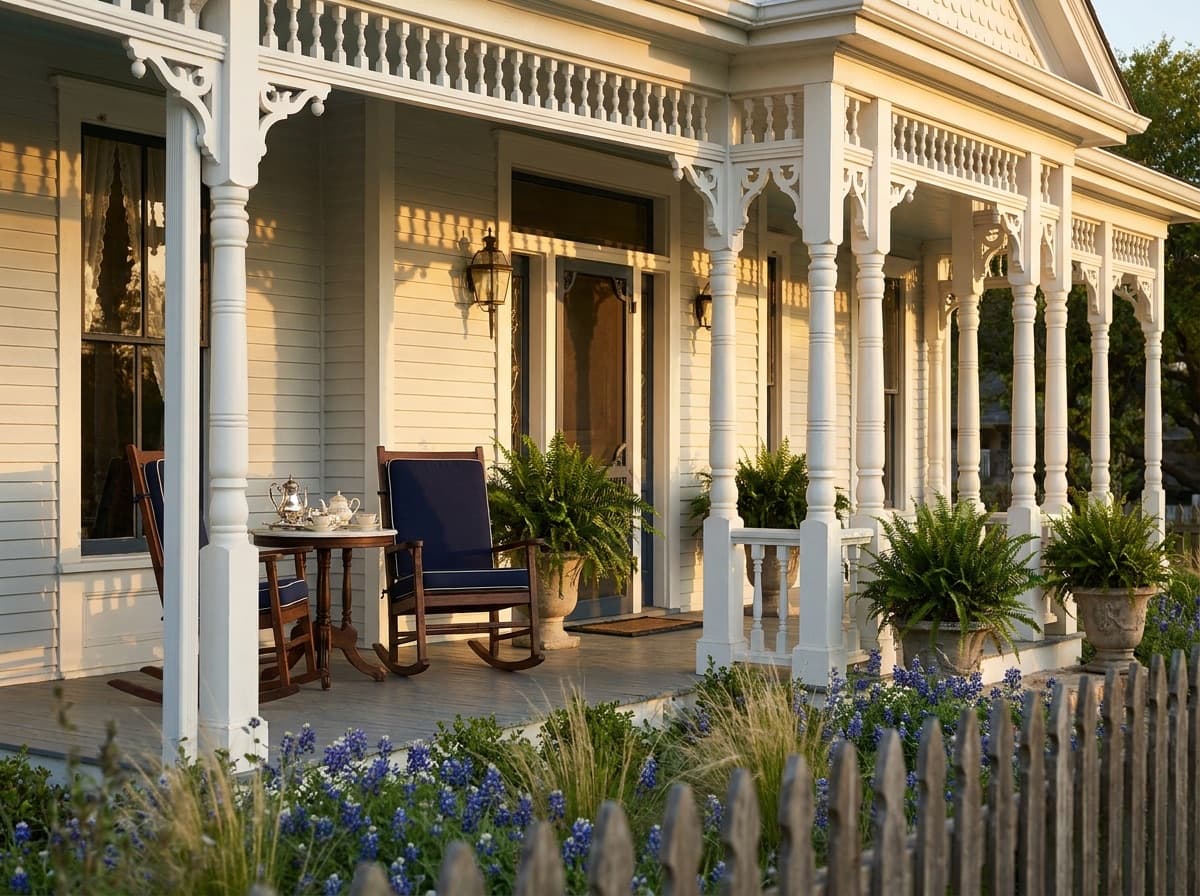 A Victorian porch at golden hour